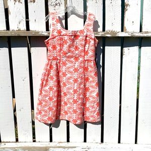 Adrianna Papell floral tapestry dress coral white